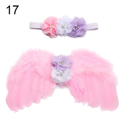 2pcs/Set Cute Newborn Angel Feather Wings & Baby Girl Rose Flower Headband Hair Accessories for Infant Photography Props