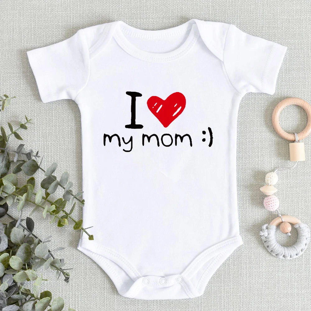 “I Love You Mom” – Aesthetic Newborn Baby Bodysuit, Soft & Comfy Toddler Jumpsuit for Boys & Girls, Casual Home Outfit