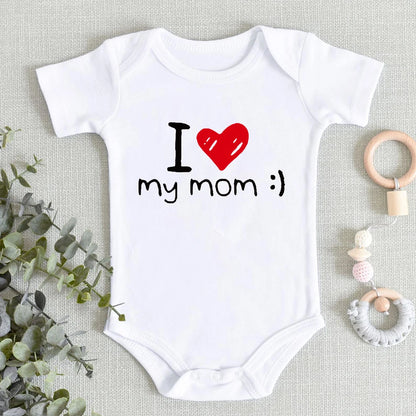 “I Love You Mom” – Aesthetic Newborn Baby Bodysuit, Soft & Comfy Toddler Jumpsuit for Boys & Girls, Casual Home Outfit
