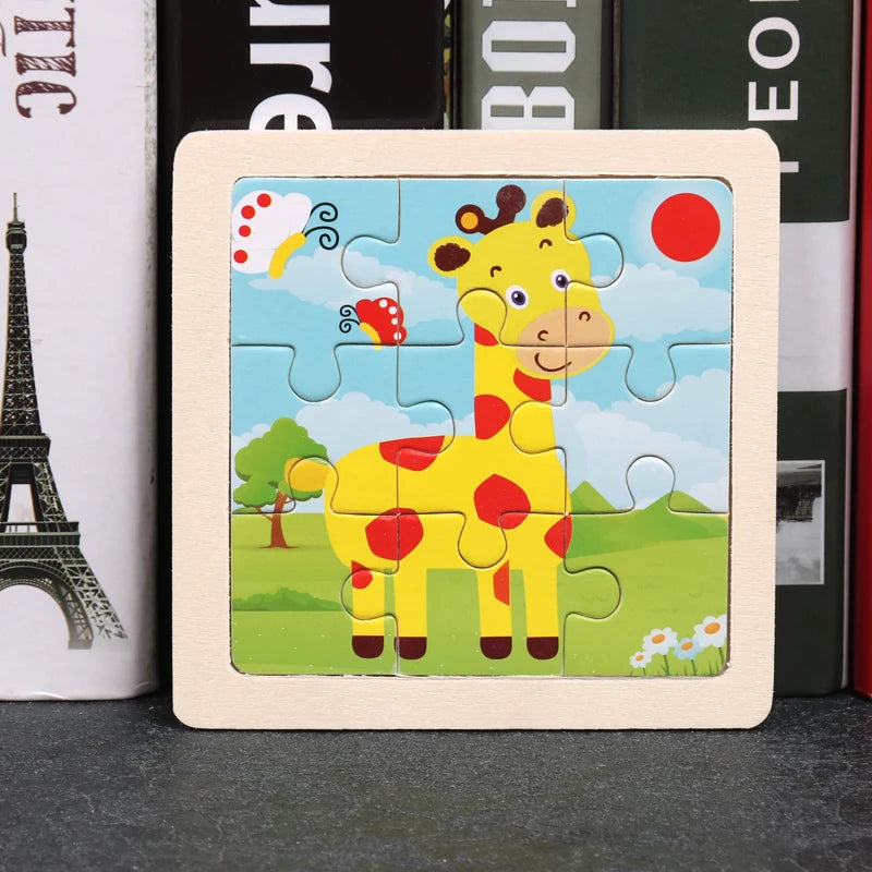11x11cm (4.33x4.33in) Kids Wooden Puzzle – Cartoon Animal Traffic Tangram Educational Toy