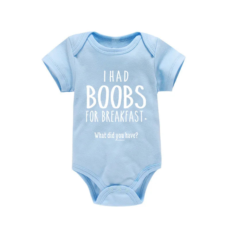 “I Had Boobs for Breakfast, What Did You Have?” Funny Baby Girl Romper – Newborn Baby Boy Clothes Jumpsuit