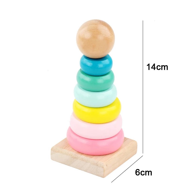 Hot Kids Montessori Wooden Toys – Macaron Blocks, Colorful Graphic Rattle, Educational Music Toy for Babies