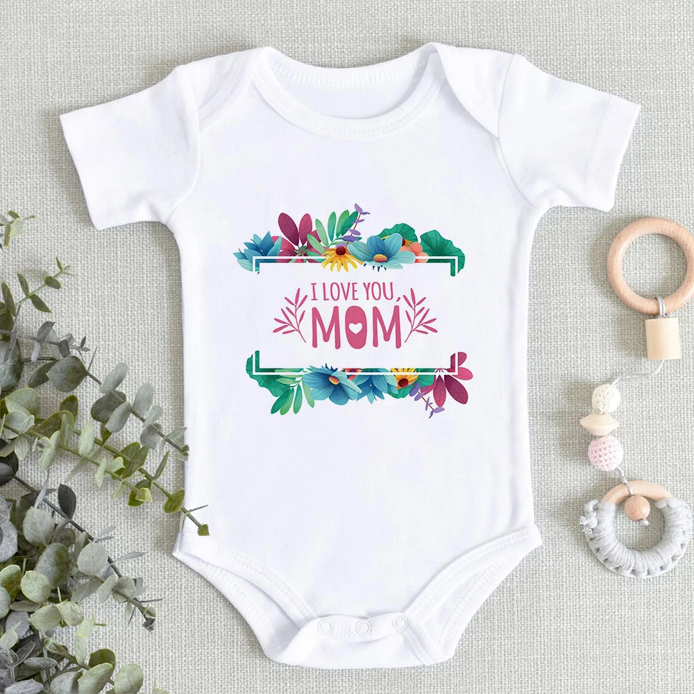 “I Love You Mom” – Aesthetic Newborn Baby Bodysuit, Soft & Comfy Toddler Jumpsuit for Boys & Girls, Casual Home Outfit