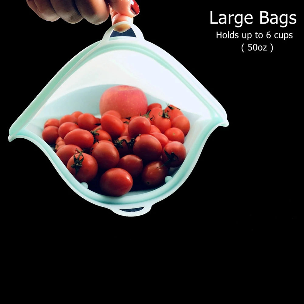 PULISI Silicone Reusable Food Storage Bag – 1500ml/50oz Leakproof Freezer Bag, Fresh-Keeping Snack & Food Storage Bag