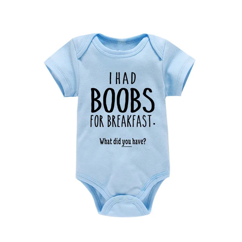 “I Had Boobs for Breakfast, What Did You Have?” Funny Baby Girl Romper – Newborn Baby Boy Clothes Jumpsuit