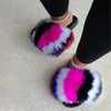 Women’s Real Fox Fur Slide Slippers – Fluffy Plush Furry Sandals with Non-Slip EVA Sole for Indoor & Outdoor Wear