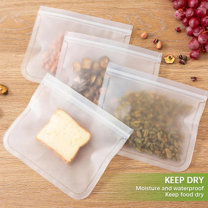 Reusable Silicone Food Storage Bag - Leakproof Zip-Closure Stand Up Bags for Fresh Food Storage, Sealed Fresh Wrap Containers