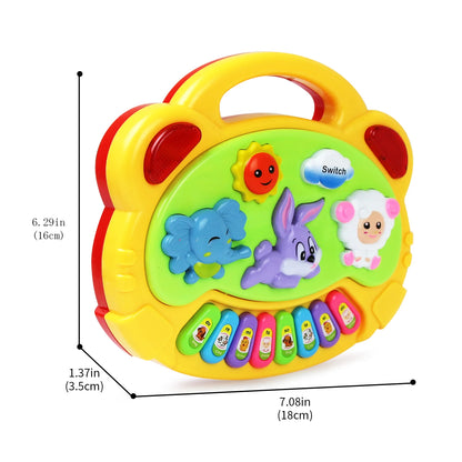 Kids Cartoon Piano Keyboard Game with Animal Sounds and Flashing Lights - Musical Instrument Educational Toy for Babies and Toddlers