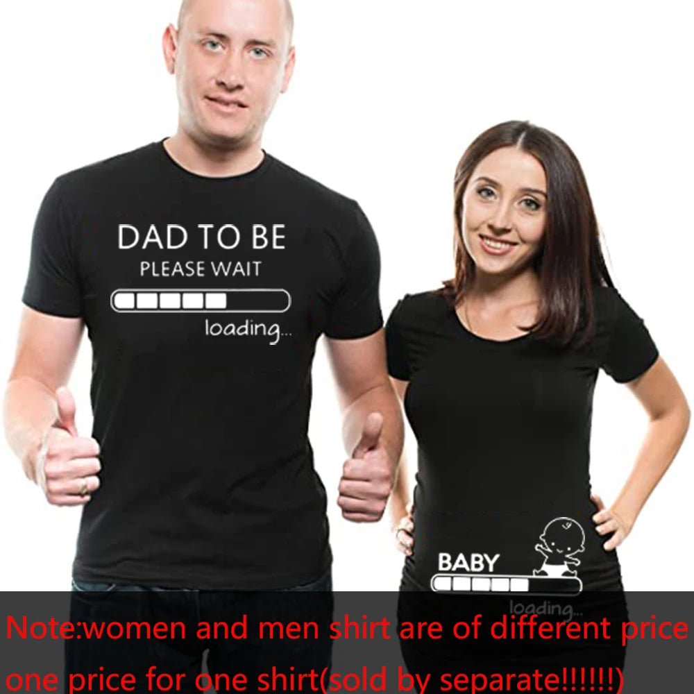 1pcs Mommy Daddy Loading Please Wait T-Shirt | Funny Couple Pregnancy Announcement Shirts | Plus Size Maternity T-Shirt | Family Clothes