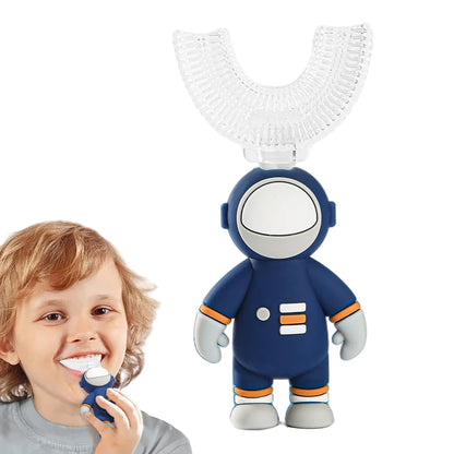 Let's Make Astronaut Children U-Shape Toothbrush - Silicone Handle Kids Teeth Oral Care Cleaning Whitening Toothbrush