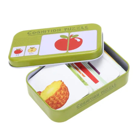Baby Cognition Puzzle Toys, Toddler Kids Iron Box Cards, Matching Game, Cognitive Card, Car, Fruit, Animal & Life Puzzle