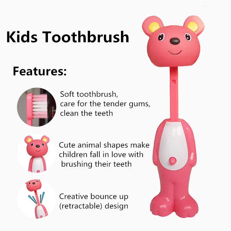 1Pc Cute Kids Toothbrush, Soft Bristle Animal Shaped Tooth Cleaner, Retractable Bounce-Up Child Teeth Brush
