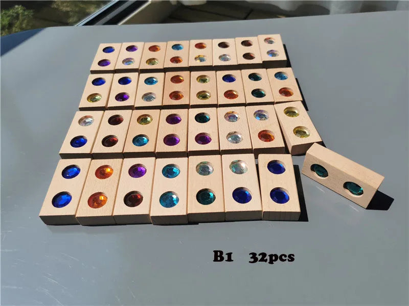 Kids Acrylic Sparkling Stones – Wooden Gemstone Street Blocks, Rainbow Crystal Diamond Bricks, Montessori Building Play Toy
