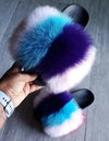 Luxury Women’s Fox Fur Slides – Cozy Fluffy Plush Slippers with Non-Slip EVA Sole, Perfect for Home or Casual Outdoor Style