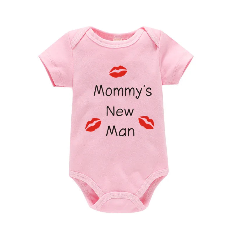 Newborn Baby Boy Romper – Short Sleeve 100% Cotton Bodysuit – "Mommy's New Man" Design – Black