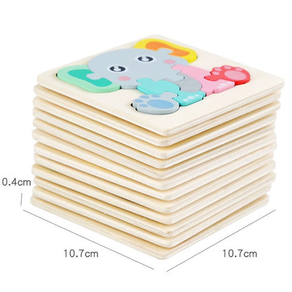 Kids Wooden 3D Puzzle, Cartoon Animals Cognitive Jigsaw, Early Learning Educational Toy for Children Gift