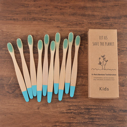 Children's Bamboo Toothbrushes, 10Pcs Soft Bristles, Eco-Friendly Biodegradable Wooden Handle, Teeth Whitening Brush