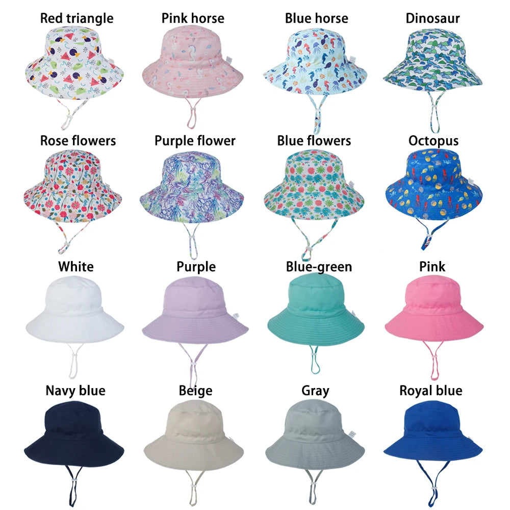 Kids UPF50+ Bucket Sun Hat with Adjustable Chin Strap — Baby & Toddler Beach Hat, 46–54 cm (18.1–21.3 in) for Ages 0–8, Unisex
