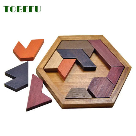 Wooden Geometric Shape Jigsaw Puzzle – Brain Teaser Educational Toy for Kids