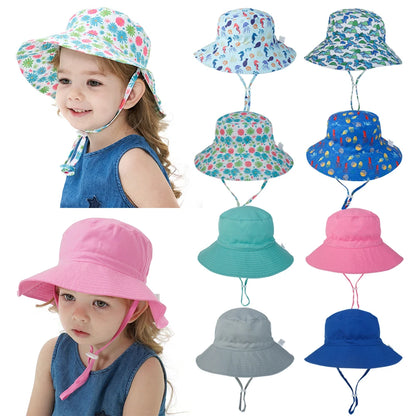 Kids UPF50+ Bucket Sun Hat with Adjustable Chin Strap — Baby & Toddler Beach Hat, 46–54 cm (18.1–21.3 in) for Ages 0–8, Unisex