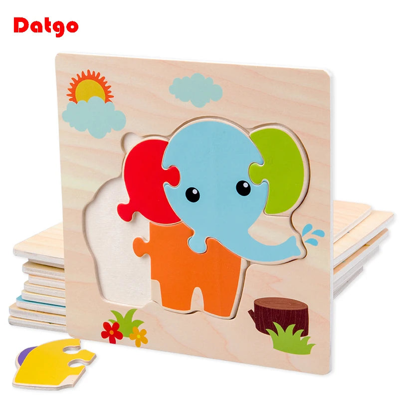 Baby Wooden 3D Puzzle – Tangram Shapes Educational Cartoon Animal Toy for Kids