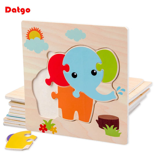 Baby Wooden 3D Puzzle – Tangram Shapes Educational Cartoon Animal Toy for Kids