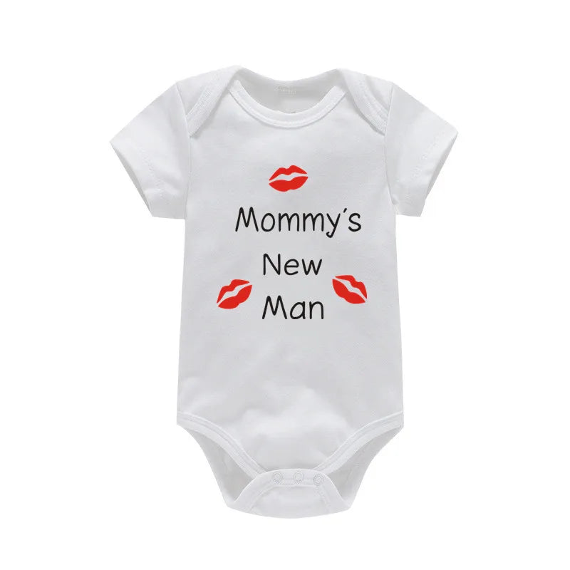 Newborn Baby Boy Romper – Short Sleeve 100% Cotton Bodysuit – "Mommy's New Man" Design – Black