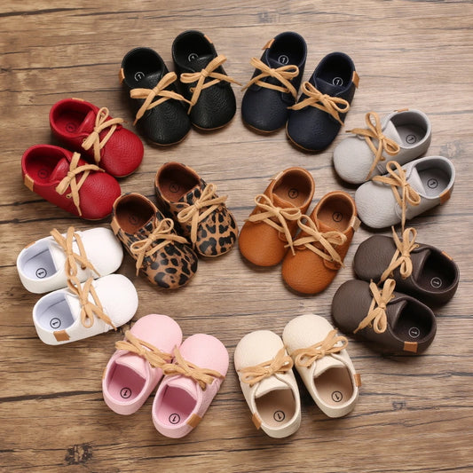 HAIZHIW Newborn Baby Boy & Girl Leather Shoes – Infant First Walkers, Non-Slip Rubber Toddler Retro Shoes (0-18M)