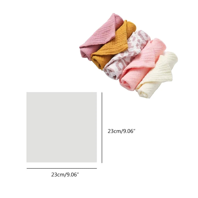 5 Pcs Baby Cotton Square Towel – Muslin Cloth, Infant Hand/Face Washcloth, Feeding Bib, Burp Cloth & Saliva Towel - Kidzy Market