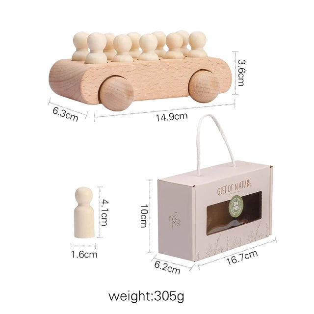 Wooden Car Toy – Beech Wood Bus Blocks, Montessori Educational Game for Children, Teething Baby Birthday Gift