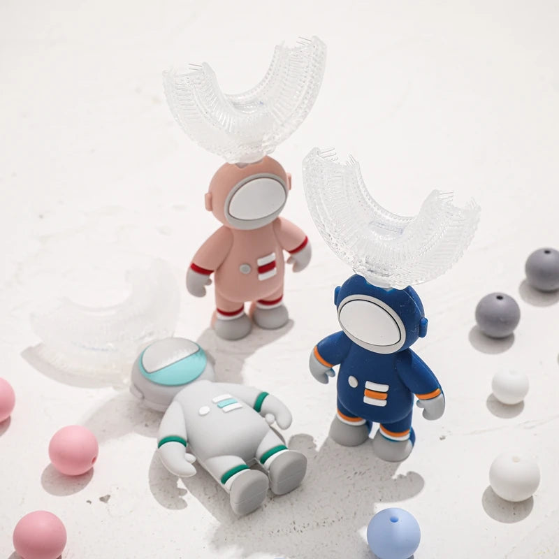 Let's Make Astronaut Children U-Shape Toothbrush - Silicone Handle Kids Teeth Oral Care Cleaning Whitening Toothbrush