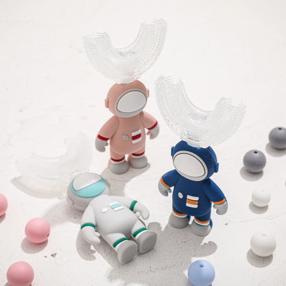 Let's Make Astronaut Children U-Shape Toothbrush - Silicone Handle Kids Teeth Oral Care Cleaning Whitening Toothbrush