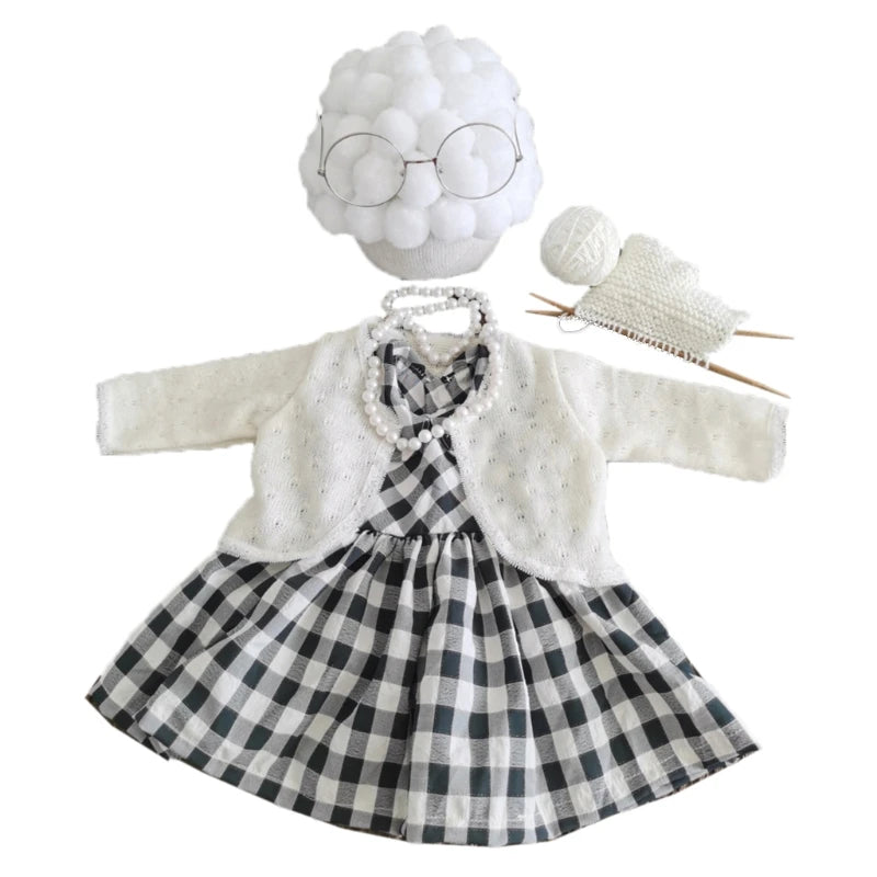 Funny Baby Photography Props Costume Set for Girls – Infant Cosplay Outfit, Grandma Clothes, Photo Shooting Hat and Accessories