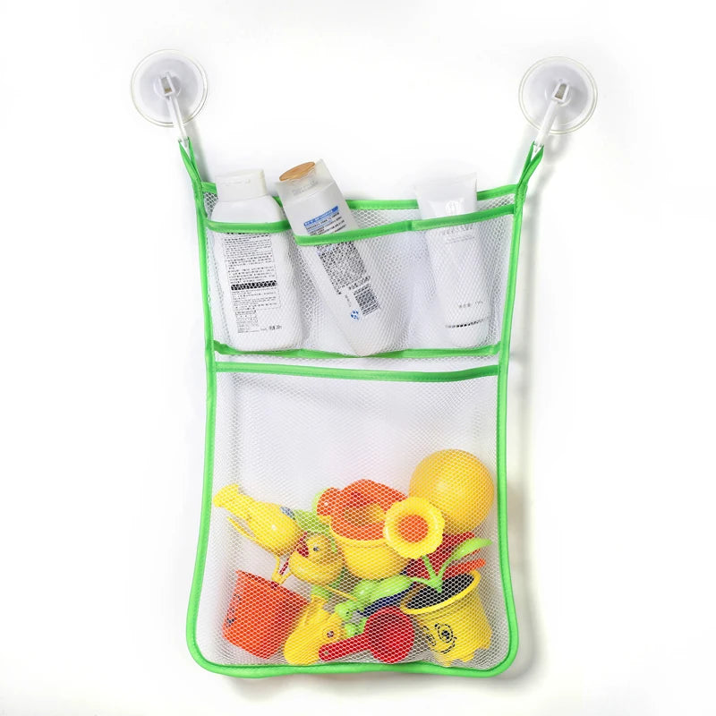 Baby Bath Toy Storage Bag with Strong Suction Cups – Duck and Frog Mesh Organizer