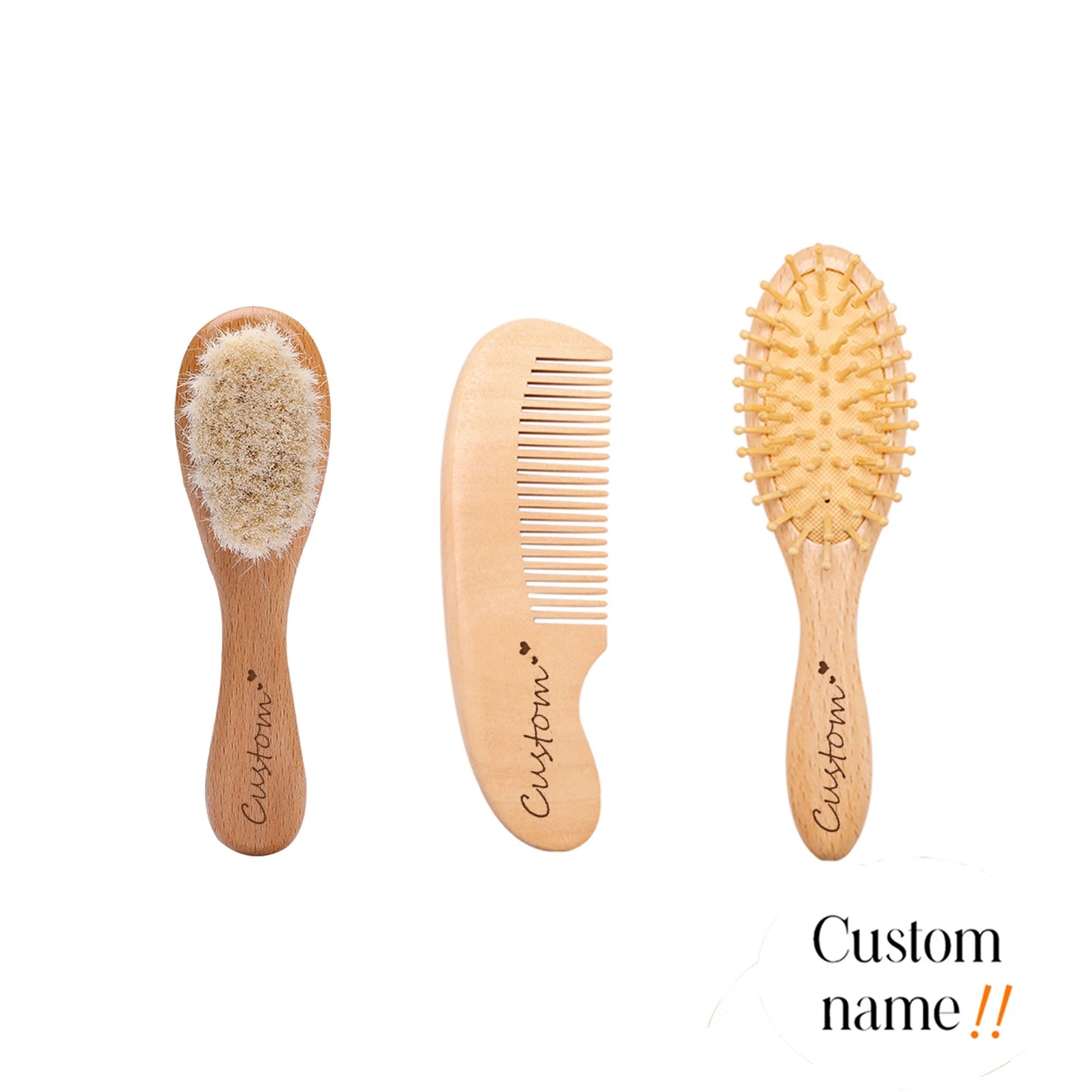 Baby Care Hair Brush for Kids - Girl Bath & Shower - Pure Natural Wool Wooden Comb & Hairbrush - Infant Newborn Massager