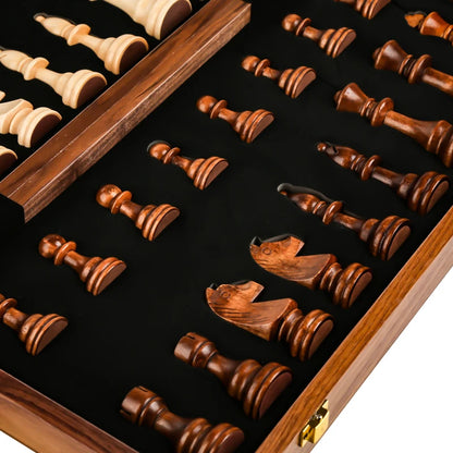 Top-Grade Wooden Folding Traditional Classic Chess Set Solid Wood Walnut Chessboard Children’s Gift Board Game