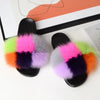 Women’s Fluffy Fox Fur Slides – Plush Furry Slippers with Anti-Slip Sole (Black, White, Red, Rainbow & Multi-Color Options)