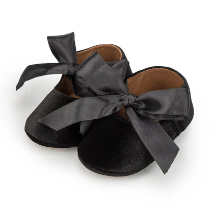 KIDSUN Baby Shoes – Girls Princess Shoes, Non-Slip Flat Soft-Sole Cotton Rubber First Walkers with Cute Bow-Knot for Newborns