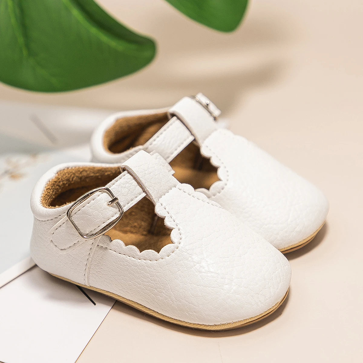 KIDSUN Newborn Baby Shoes – Stripe PU Leather for Boys & Girls, Anti-Slip Rubber Sole First Walkers, Infant Moccasins