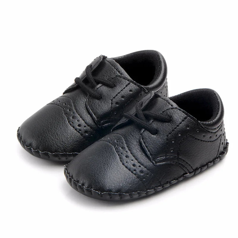 Meckior New Baby Shoes – Retro Leather Boy & Girl Toddler Shoes, Anti-Slip Rubber Sole First Walkers Crib Shoes
