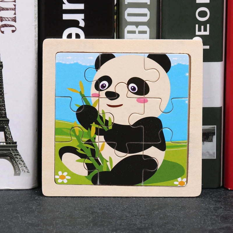 11x11cm (4.33x4.33in) Kids Wooden Puzzle – Cartoon Animal Traffic Tangram Educational Toy