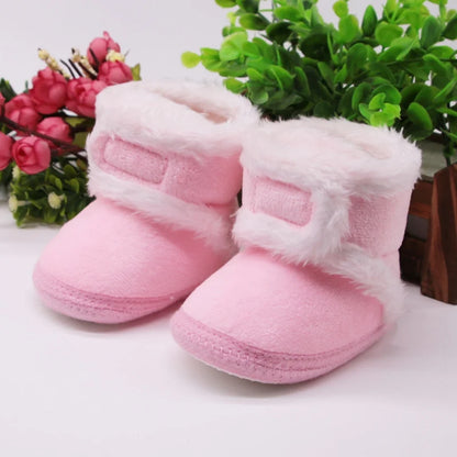 Jlong Winter Newborn Soft Sole First Walker Baby Shoes – Fur Warm Snow Boots for Girls (0-18 Months)