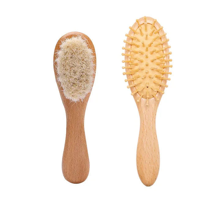 Baby Care Hair Brush for Kids - Girl Bath & Shower - Pure Natural Wool Wooden Comb & Hairbrush - Infant Newborn Massager