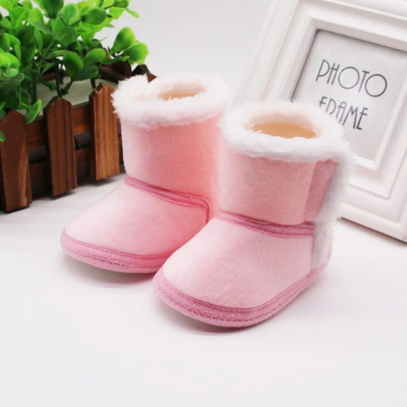 Jlong Winter Newborn Soft Sole First Walker Baby Shoes – Fur Warm Snow Boots for Girls (0-18 Months)