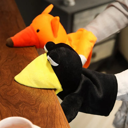 Plush Crow and Fox Hand Puppets, Soft Stuffed Cartoon Learning Toy for Kids