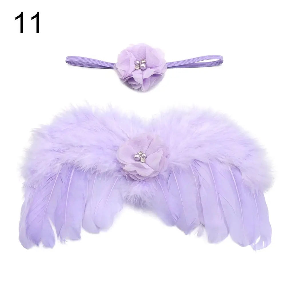 2pcs/Set Cute Newborn Angel Feather Wings & Baby Girl Rose Flower Headband Hair Accessories for Infant Photography Props