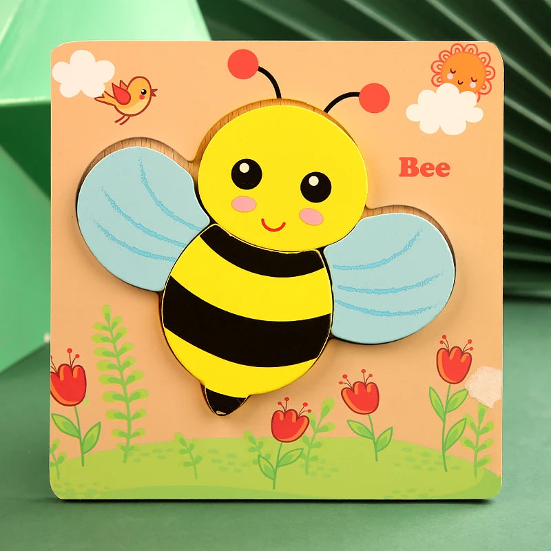 3D Wooden Puzzle – Baby Cartoon Animal Traffic Jigsaw Educational Toy for Children