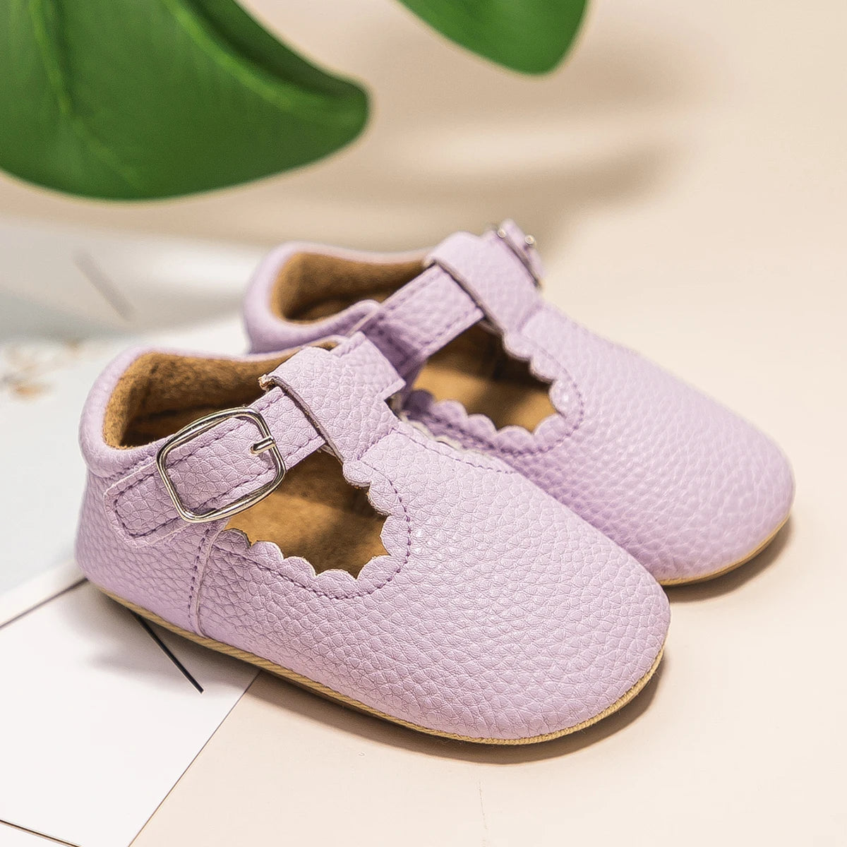 KIDSUN Newborn Baby Shoes – Stripe PU Leather for Boys & Girls, Anti-Slip Rubber Sole First Walkers, Infant Moccasins