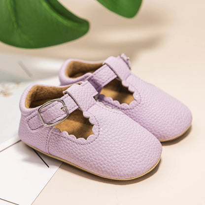 KIDSUN Newborn Baby Shoes – Stripe PU Leather for Boys & Girls, Anti-Slip Rubber Sole First Walkers, Infant Moccasins