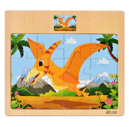 12 or 9 Pieces Wooden Puzzle Set for Kids – Cartoon Vehicle and Animal Educational Toys